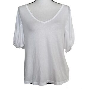 New Splendid V-Neck White Puff Knot Short Sleeve Tee T-Shirt Size Medium
